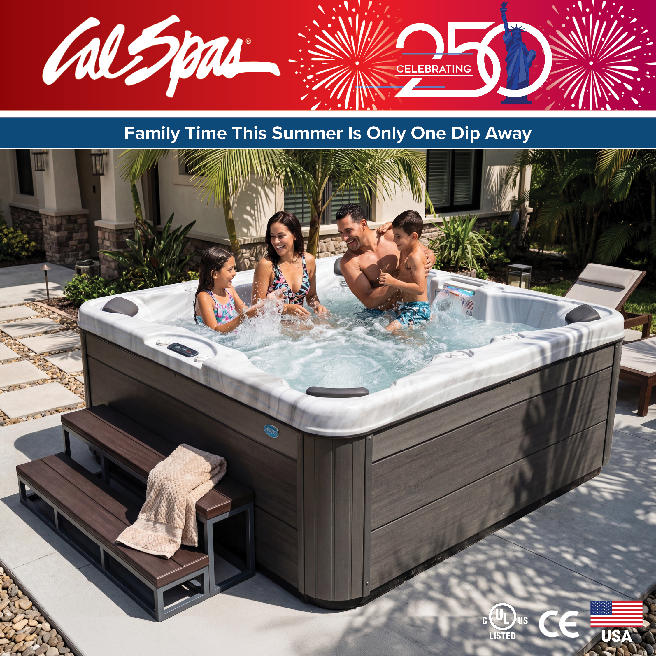 Calspas hot tub being used in a family setting - Roswell